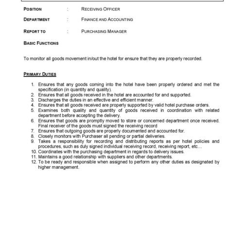 JD Receiving officer