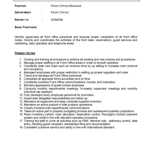 JD Front office manager