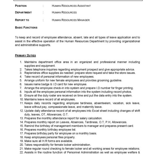 JD Human resources assistant