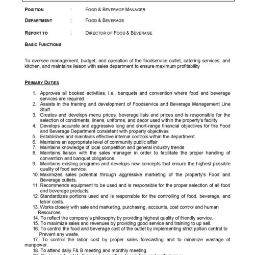 JD Food and beverage manager