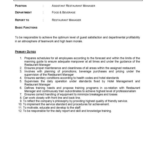 JD Restaurant Manager