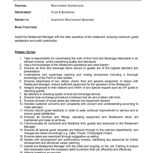 JD Restaurant Supervisor