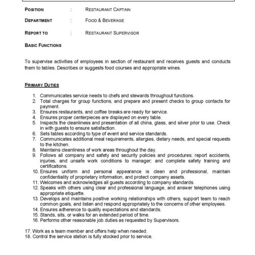 JD Restaurant Captain