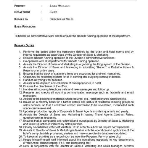 JD Director of Sales Assistant