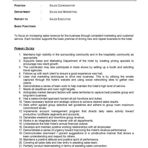 JD Sales Coordinator