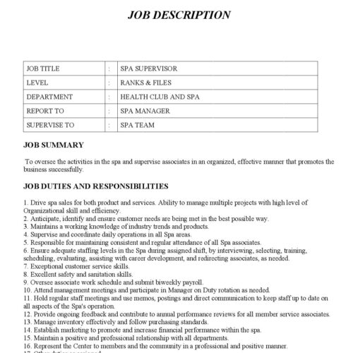 JD Spa Supervisor
